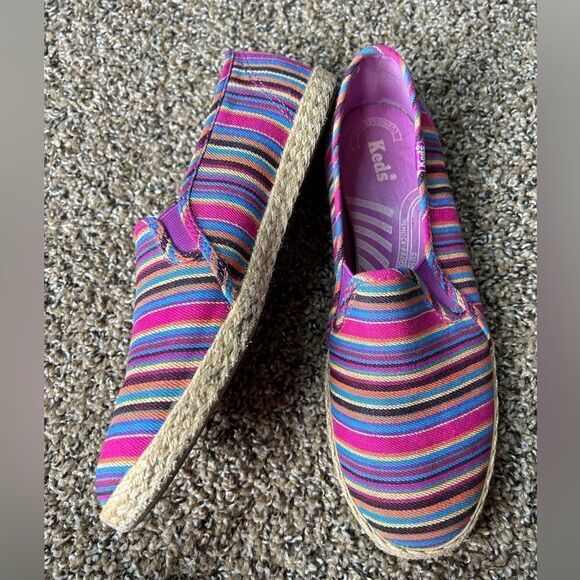 Keds Multi Colored Rainbow Hemp Heel Espadrille Slide On Shoes - Picture 1 of 10